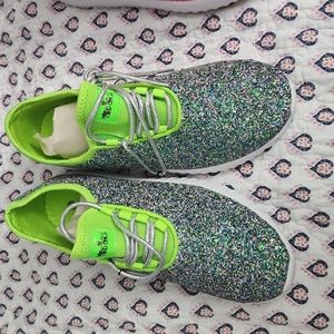 Southern fried chics boutique neon green glitter bomb sneakers